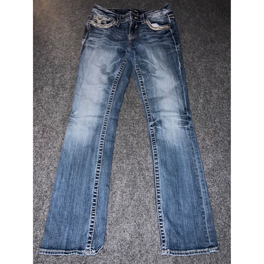 Vigoss Heritage Fit Bootcut Jeans Blue Distressed Embellished Size 5/6 L33